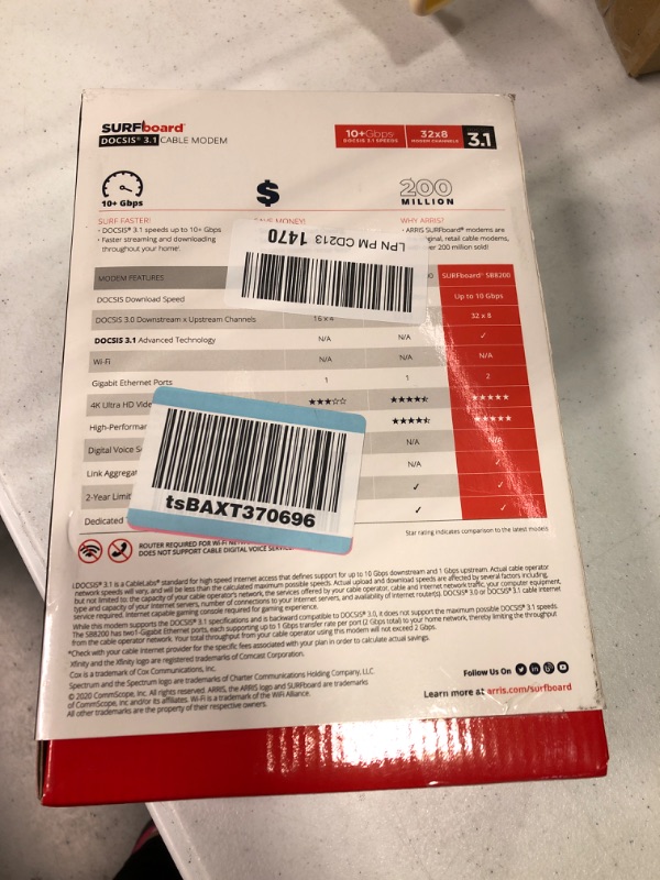 Photo 2 of ARRIS Surfboard | SB8200 DOCSIS 3.1 Modem (1 Gbps Max Internet Speeds) & W130 mAX Plus Mesh AX7800 WiFi 6 AX Router System Bundle (WiFi Coverage 6,000 sq ft) | Mesh with Your Cable Internet DOCSIS 3.1 Modem + AX7800 Mesh System