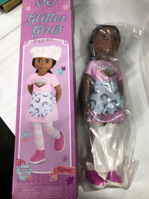 Photo 2 of Glitter Girls – 14-Inch Posable Doll – Black Hair & Deep Brown Eyes – Rainbow Outfit & Glitter Shoes – Baker’s Hat & Apron – 3 Years + – Ryanne