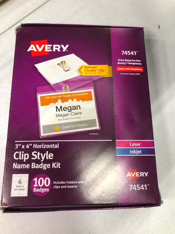 Photo 2 of AVERY Clip Name Tags, Print or Write, 3" x 4", 100 Inserts & Badge Holders with Clips (74541) & Clip Name Badges, Print or Write, 3" x 4", 50 Inserts & Badge Holders with Clips (74536) 3 x 4 Holders + Badges