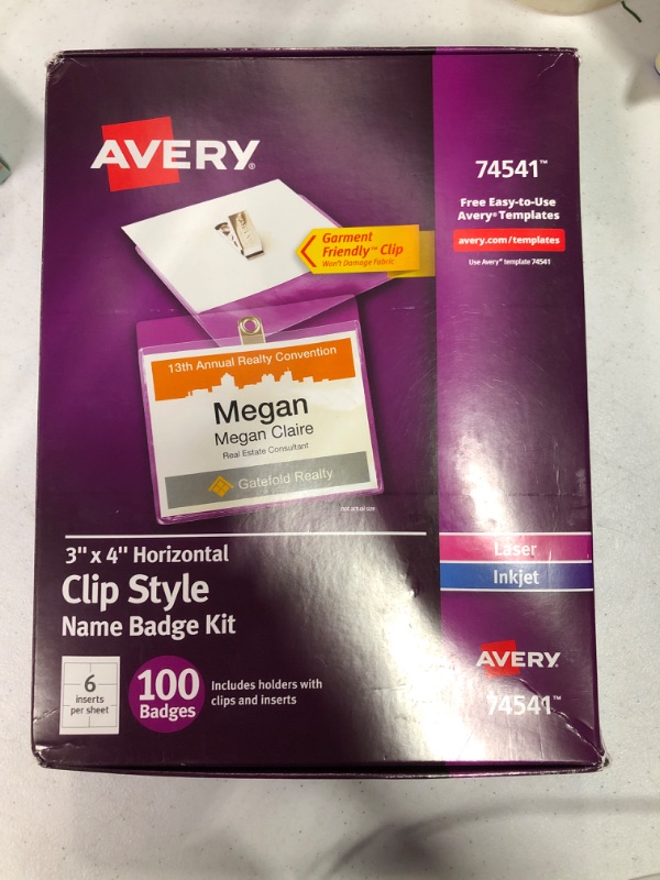 Photo 2 of AVERY Clip Name Tags, Print or Write, 3" x 4", 100 Inserts & Badge Holders with Clips (74541) & Clip Name Badges, Print or Write, 3" x 4", 50 Inserts & Badge Holders with Clips (74536) 3 x 4 Holders + Badges