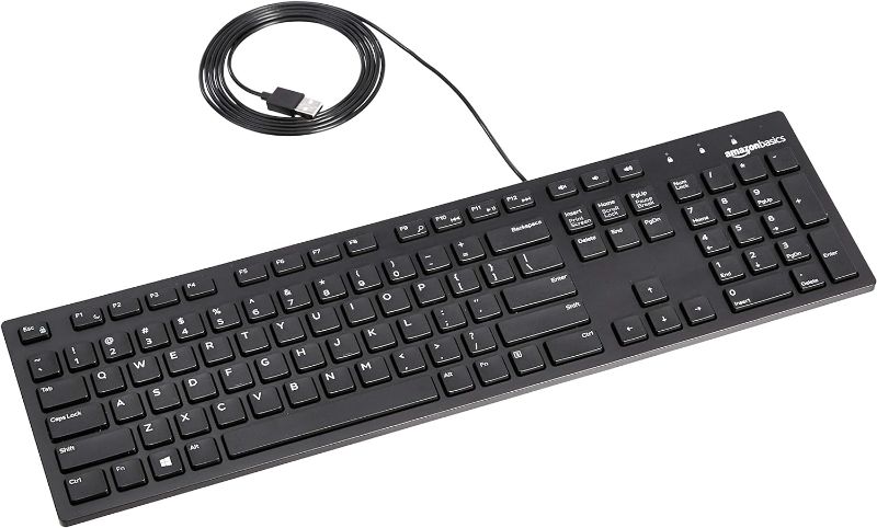 Photo 1 of Amazon Basics Low-Profile Wired USB Keyboard with US Layout (QWERTY), Matte Black