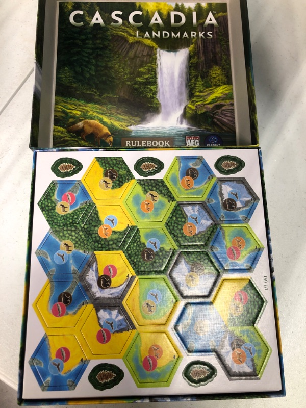 Photo 2 of AEG: Cascadia Landmarks - Expansion, Puzzle &-Tile Placement-Board Game, Animal & Nature Themed, Alderac Entertainment Group, FlatOut Games, Ages 10+, 1-6 Players, 30-45 Min