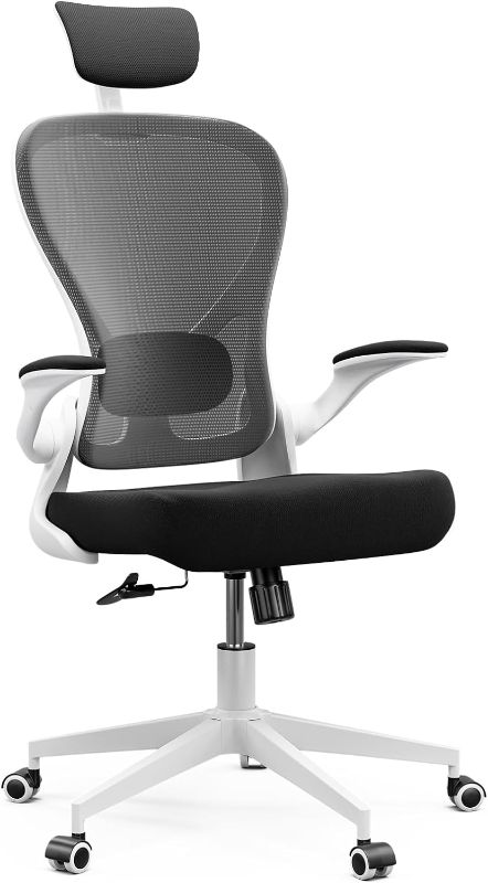 Photo 1 of Frylr Ergonomic Home Office Desk Chair with Flip-up Arms and Headrest - Perfect for Big and Tall Users/Adjustable Lumbar Support/450 lbs Heavy Duty Office Chair?White/Black?