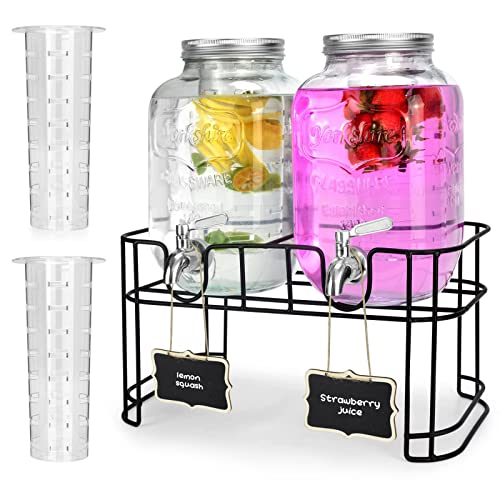 Photo 1 of 1 Gallon Glass Drink Dispensers for Parties 2PACK.Beverage Dispenser?Glass Drink Dispenser with Stand and Stainless Steel Spigot 100% Leakproof.Lemo