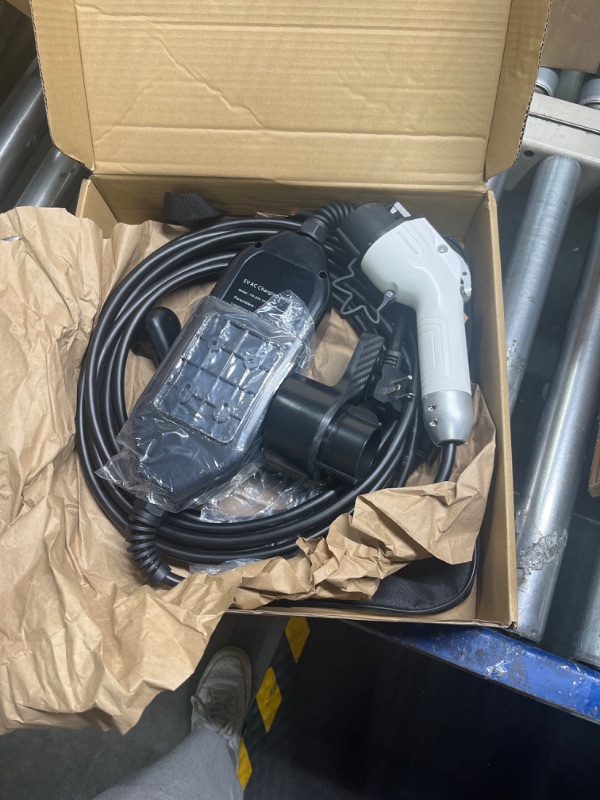 Photo 1 of Level 1-2 EV Charger (16 Amp 110-240V 25ft Cable), Portable Electric Vehicle Charger with NEMA 6-20 Plug NEMA 5-15 Adapter,Plug-in Home EV Charging Station for SAE J1772 Evs 16A NEMA 6-20/5-15 Black