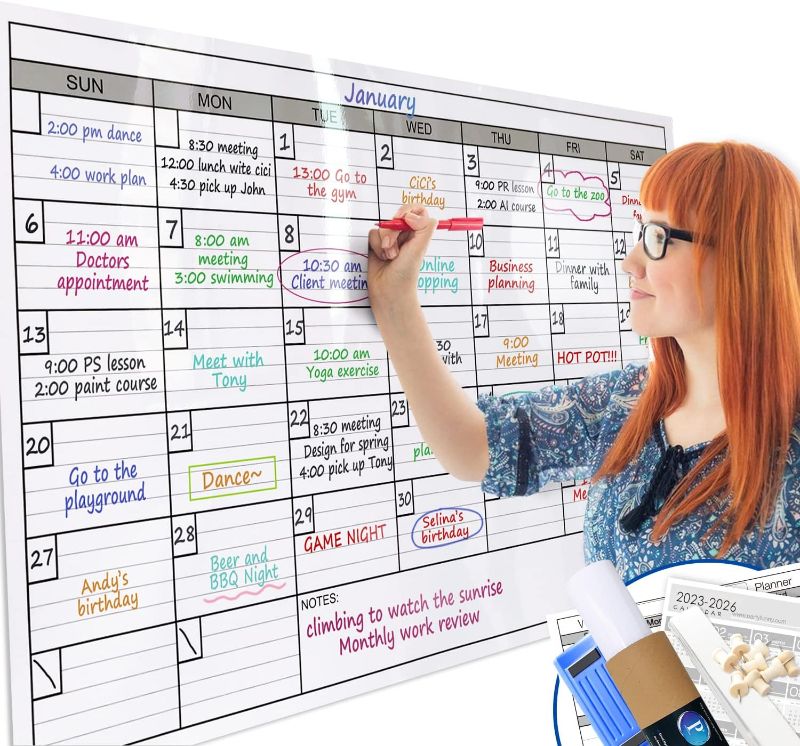 Photo 1 of Dry Erase Monthly Extra Large White board Calendar for Wall, 25" by 38", Jumbo Laminated Erasable One Month Whiteboard Calendar, Huge Oversized Blank 30-Day Poster with Lines and Squares