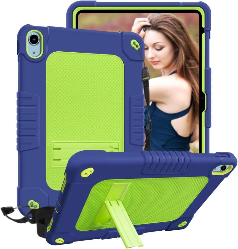 Photo 1 of Kids Friendly Case for iPad 10th Generation 2022 Heavy Duty Shockproof Protective Case Built in Shoulder Strap Kickstand for New iPad 10th Gen 10.9" / iPad 10.9 Inch 2022 Release (Navy+Green)