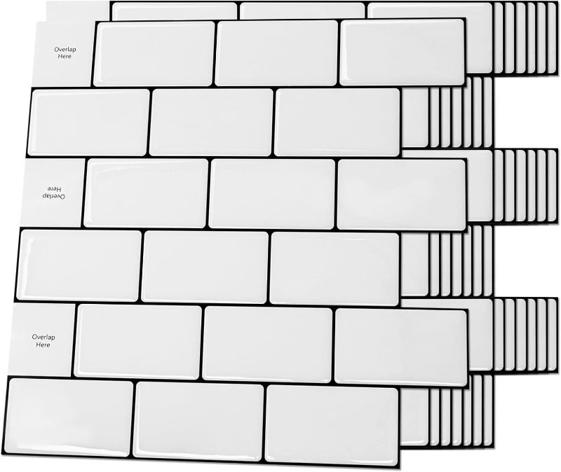 Photo 1 of ** NOT COMPLETE SET ** Art3d Backsplash Tile for Kitchen Peel and Stick, 10-Sheet Stick on Subway Tiles for Kitchem, Bathroom Back Splashes, 12"x12", Warm White with Black Grout