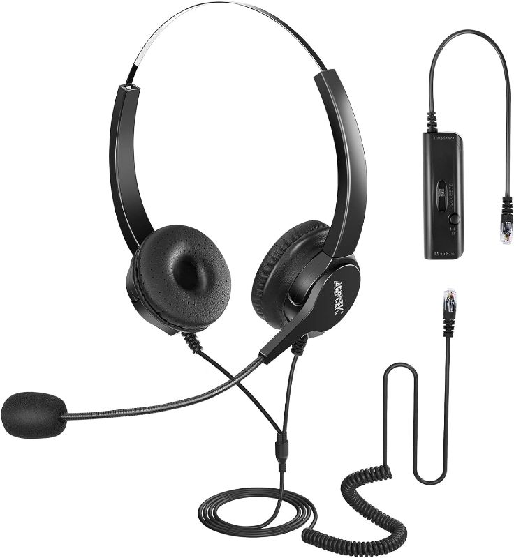 Photo 1 of AGPTEK Hands-Free Call Center Noise Cancelling Corded Binaural Headset Headphone with 4-Pin RJ9 Crystal Head and Mic Microphone for Desk Phone - Telephone Counselling Services, Insurance, Hospitals