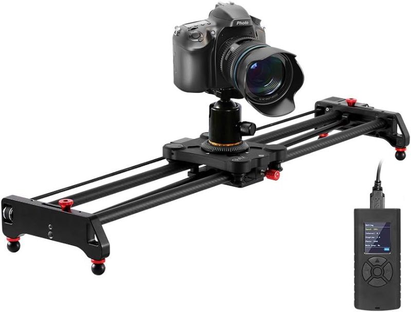 Photo 1 of GVM Motorized Camera Slider, 31" Carbon Fiber Dolly Rail Camera Slider with Time-Lapse Photography, Tracking Shooting and 120 Degree Panoramic Shooting for Most Cameras, with Remote Controller GR-80QD