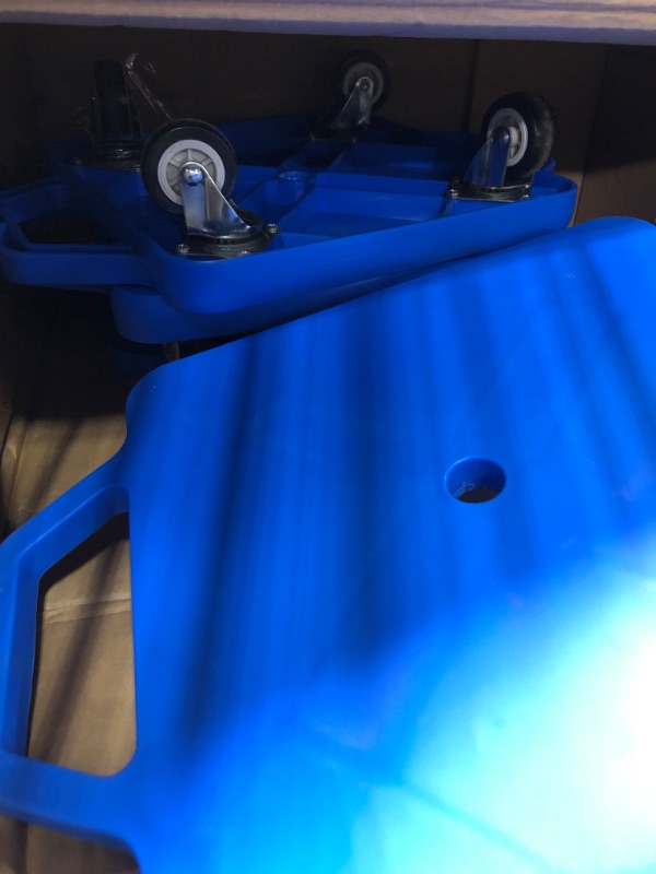 Photo 1 of 4 Pieces Sports Scooter Board with Handles Plastic Casters Floor Scooter Board Sitting Scooter Board for Kids Children Gym Indoor Outdoor Activities Play Equipment Blue