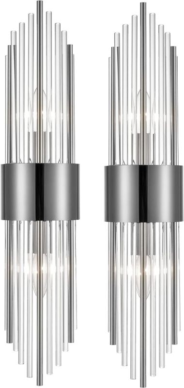Photo 1 of 2-Light Modern Wall Sconce Titanium Black Metal with Clear Class Crystal Vanity Wall Sconce Lighting for Bedroom Living Room Bathroom Light Fixtures Set of 2