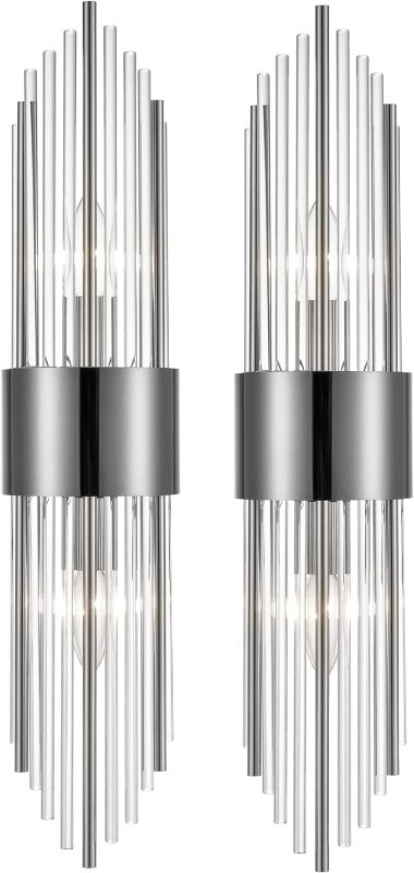 Photo 1 of 2-Light Modern Wall Sconce Titanium Black Metal with Clear Class Crystal Vanity Wall Sconce Lighting for Bedroom Living Room Bathroom Light Fixtures Set of 2