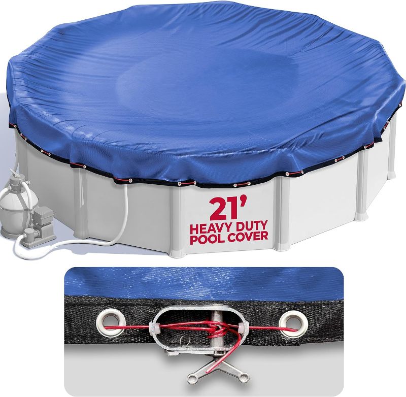 Photo 1 of 21 ft Round pool Cover | Extra Thick & Durable Above-Ground Pool Cover | Sapphire Series of Premium Cold- and UV-Resistant Pool Cover | Above-Ground Pool Protection | by Yankee Pool Pilow