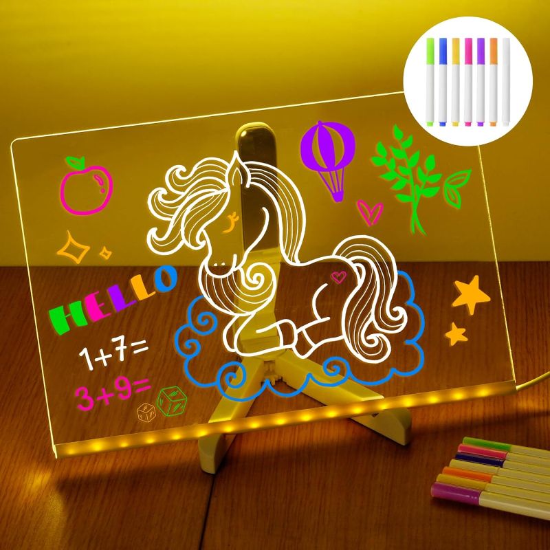 Photo 1 of Acrylic Dry Erase Board with Light- LED Note Board with 7 Colors Pen - Glowing Acrylic Message Marker Board, Light up Dry Erase Board with Stand as a Glow Memo Board Note (11.8 * 7.9 in)