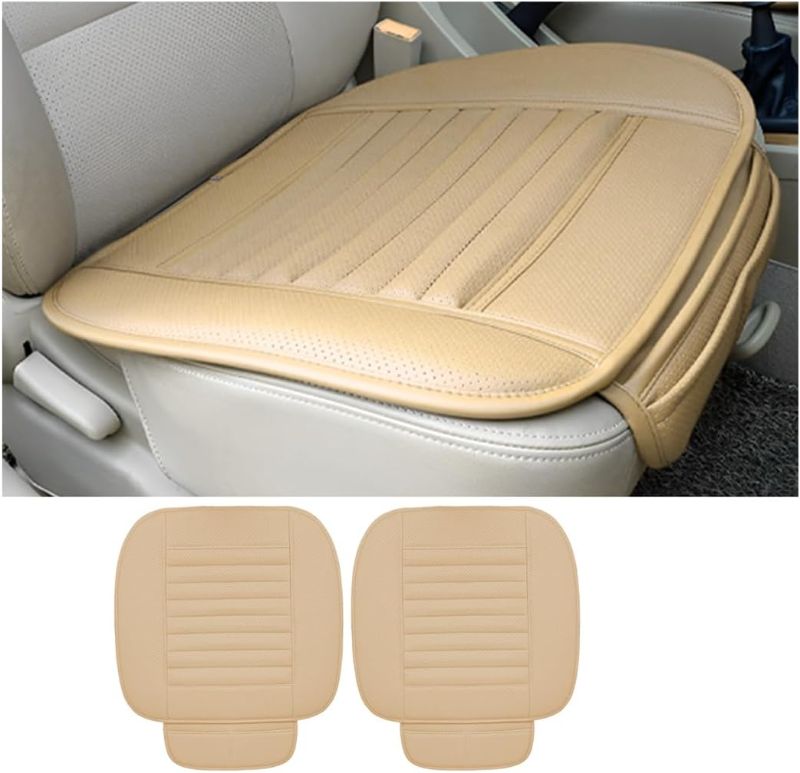 Photo 1 of 2 Pack Car Seat Covers for Front Seats, Breathable Leather Cushion Protector, Anti-Slip Driver Seat Padded with Storage Pockets, Auto Interior Decoration for Most Vehicles (Beige)