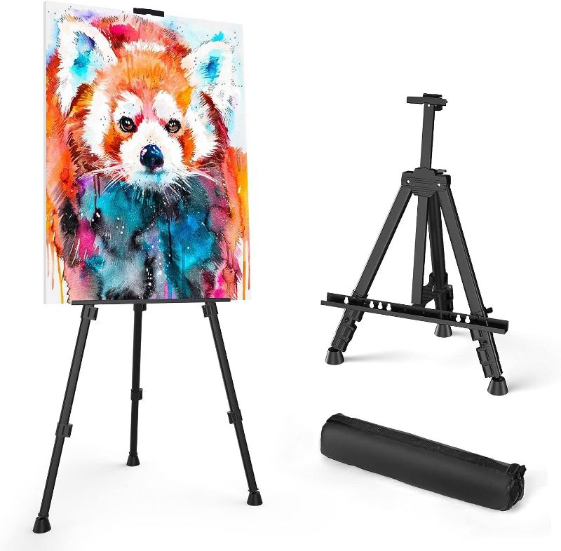 Photo 1 of Art Painting Display Easel Stand - Portable Adjustable Aluminum Metal Tripod Artist Easel with Bag, Height from 17" to 66", Extra Sturdy for Table-Top/Floor Painting, Drawing, and Displaying, Black