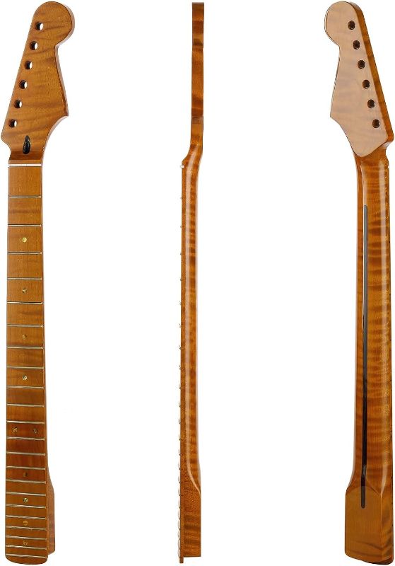 Photo 1 of 22 Frets Electric Guitar Neck Series Roasted Flame Maple for ST Parts Replacement C Shape