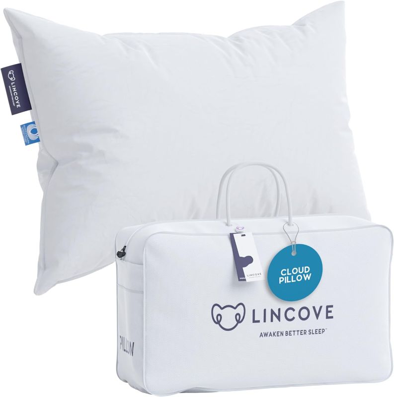 Photo 1 of **USED** Lincove Cloud Natural Canadian White Down Luxury Sleeping Pillow - 625 Fill Power, 500 Thread Count Cotton Shell, Made in Canada, Standard - Soft, 1 Pack