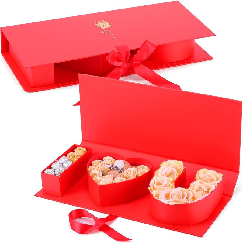 Photo 1 of 2 Pack “I Love You” Letter Shaped Fillable Box for Flowers Empty Cardboard Letter Fillable Paper Gift Box Flower Chocolate Jewelry Packaging for Valentine's Day Mother's Day (Red)