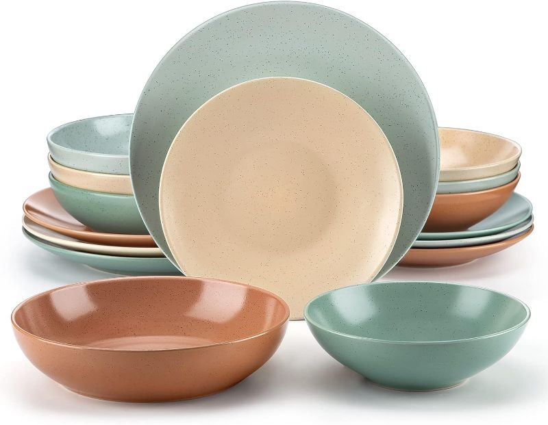 Photo 1 of *Brand New* vancasso Sabine Dinnerware Sets, 16 Pieces Stoneware Round Plates and Bowls Set, Semi-matte Dishes Set Service for 4, Dishwasher and Microwave Safe, Multicolor
