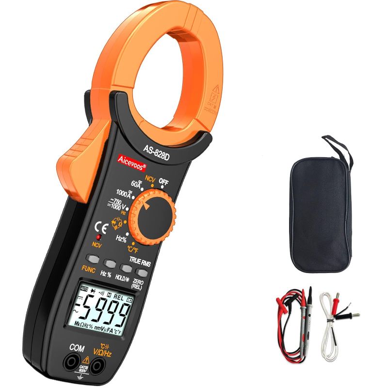 Photo 1 of 828D Digital Clamp Meter 6000 Counts Amp Voltage Tester Auto-ranging,Measures AC/DC Voltage&Current,Temperature Capacitance Resistance Diodes(1000A AC/DC Current)
