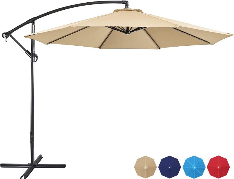 Photo 1 of **USED** Yaheetech 10FT Patio Offset Umbrella - Cantilever Hanging Outdoor Umbrellas w/UV Protection & 8 Ribs & Handy Crank & Cross Base for Market/Garden/Lawn/Deck/Backyard/Pool - Ta