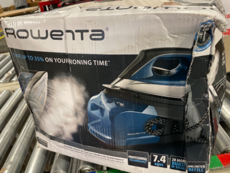 Photo 1 of **CRACKED** Rowenta DG8624U1 Perfect Pro Station 1800 Watts Fast Heat Up, and 430g / min steam Burst, Advanced Technology, Blue Advanced Fast Heatup Technology Blue