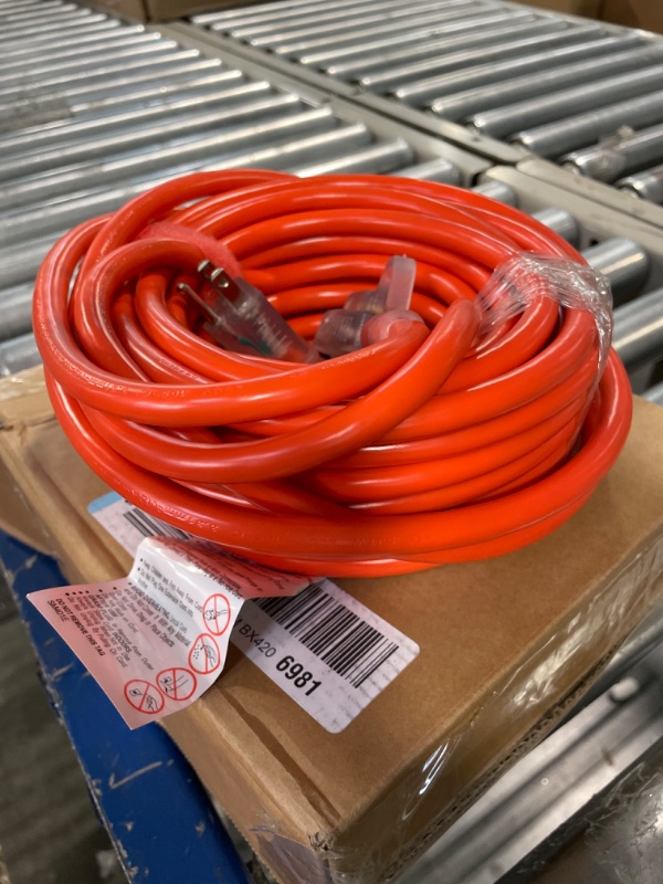 Photo 3 of 50 ft 12/3 Outdoor Extension Cord Waterproof Heavy Duty with Lighted Indicator End 12 Gauge 3 Prong, Flexible Cold-Resistant Long Power Cord Outside, 15Amp 1875W SJTW Orange ETL Listed POWGRN 50FT 12/3 Orange