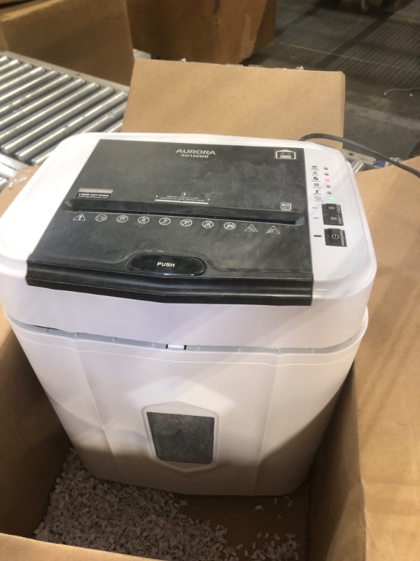 Photo 1 of Aurora AU120MB 120-Sheet Auto Feed High Security Micro-Cut Paper Shredder / 30 Minutes (White/Black) 120-Sheet AutoFeed MicroCut (White) MicroCut