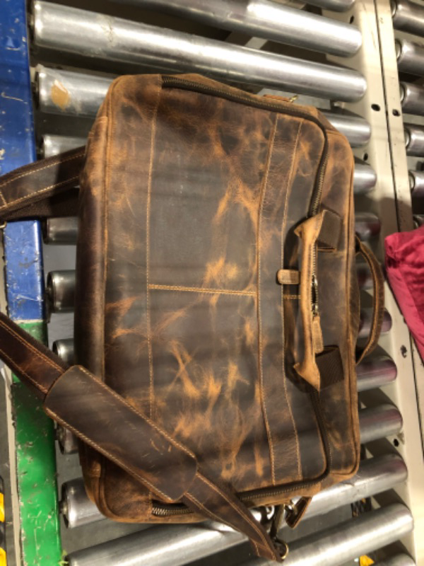 Photo 1 of KomalC 16 Inch Leather briefcases Laptop Messenger Bags for Men and Women Best Office School College Satchel Bag Distressed Tan