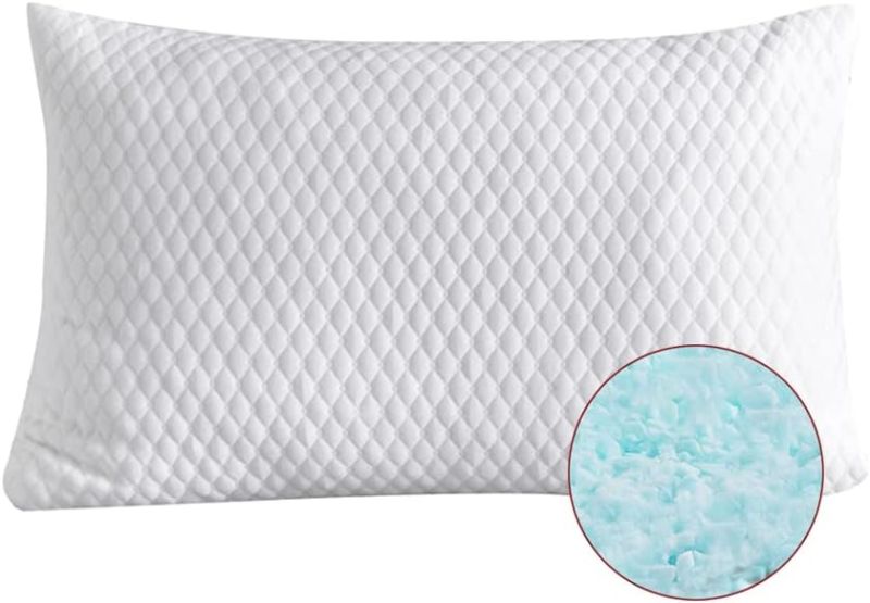 Photo 1 of 2 Pillows, Shredded Memory Foam Bed Pillows for Sleeping, with Washable Removable Bamboo Cooling Hypoallergenic Sleep Pillow for Back and Side Sleeper King (2-Pack)