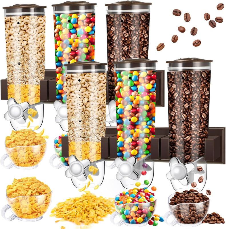 Photo 1 of 2 Pieces Cereal Dispenser Wall Mounted 4.5L Triple Candy Machine Grain Dispenser with Cup Triple Dry Food Snack Wall Mount Cereal Storage Container for Kitchen Food Store Coffee Beans Store
