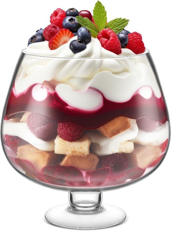 Photo 1 of 165 oz Trifle Bowl Glass Large Round Serving Footed Bowl Glass Dessert Bowl Clear Layering Cake Trifle Dish Dessert Display Stand with Pedestal for Laying Ice Cream Cake DIY Pastries Salad Fruit
