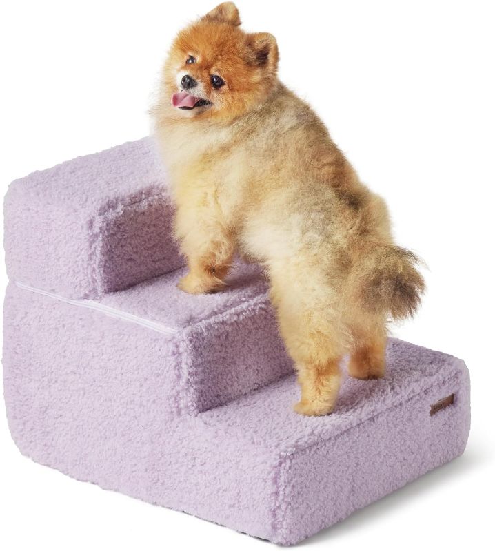 Photo 1 of **USED** Lesure Dog Stairs for Small Dogs - Pet Stairs for Beds and Couch, Folding Pet Steps with CertiPUR-US Certified Foam for Cat and Doggy, Non-Slip Bottom Dog Steps, Purple, 4 Steps
