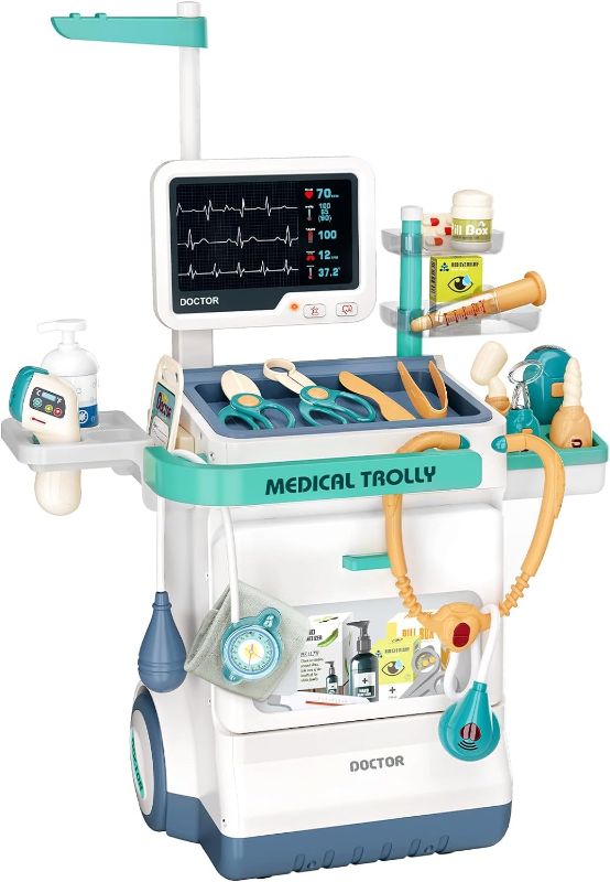 Photo 1 of Doctor Kit for Kids, Pretend Medical Station Set for Boys & Girls, 26Pcs Pretend Play Medical Kit Toy, Mobile Cart with Sound and Light Functions, Kids Doctor Kit for Toddlers 3-5 Birthday Gift
