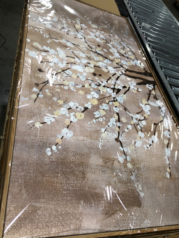 Photo 1 of Framed Flower Canvas Wall Art Plum Blossom Flowers Canvas Pictures for Living Room Bedroom Wall Decor Abstract Floral Artwork Canvas Prints Home Office Wall Decorations Ready to Hang 24" x 48" Natural Framed 48"W x 24"H Plum Blossom Flowers