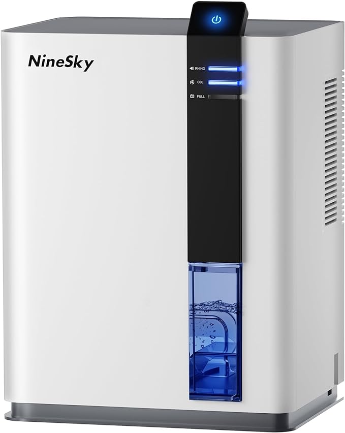 Photo 1 of NineSky Dehumidifier for Home, 98 OZ Water Tank, (800 sq.ft) Dehumidifiers for Bathroom, Bedroom with Auto Shut Off, 5 Colors LED Light(H2 White/Gray)