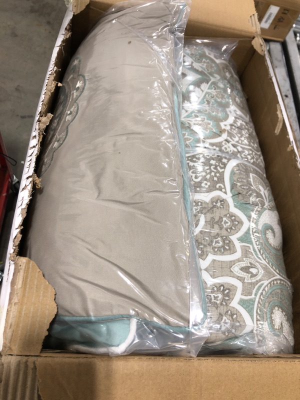 Photo 2 of 510 DESIGN Shawneel 8 Piece Bedding Comforter Set for Bedroom, Queen Size, Seafoam & Shawnee Printed and Embroidered Shower Curtain with Liner Blue 72x72