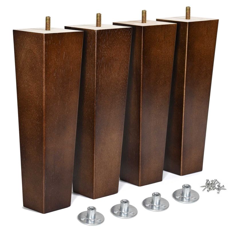 Photo 2 of 10 Inch Wood Furniture Legs, Wooden Couch Sofa Leg Feet Set of 4, Mid-Century Modern Walnut Square Replacement Legs for Sectional Nightstand Armchair Recliner Table Dresser Sideboard
