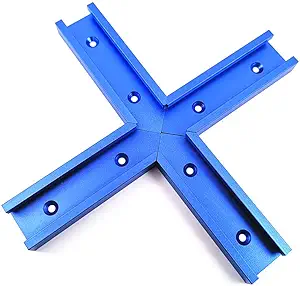 Photo 1 of CLAHJQX T-track Intersection Kit, 100mm Alloy Steel Cross Connector T-type Cross Kit Electric Circular Saw Flip Table with Mounting Hole Woodworking DIY Accessories, Blue