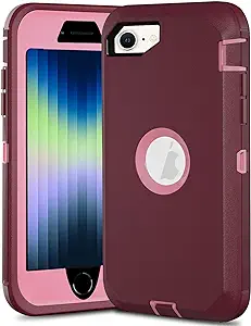 Photo 1 of GYJ iPhone SE Case 2022/2020 4.7", Heavy Duty Rugged Military Grade Full Protection Cover Shockproof Dropproof Protective Phone Case for Apple iPhone SE 2nd/3rd Gen (Wine Red Pink)