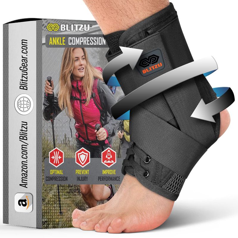 Photo 1 of  BLITZU Lace Up Ankle Brace for Women and Men. Foot Sleeve With Stabilizer Support. Ankle Wrap for Sprained Ankle, Tibial & Peroneal Tendonitis, Volleyball, Basketball, & Injury Recovery. SIZE M