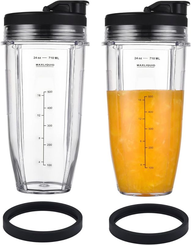 Photo 1 of [Upgraded] Replacement 24oz Nutri Ninja Blender Cup with Sip & Seal Lid For BL450 BL454 BL456 BL480 BL482 BL640 BL642 BL682 BN751 BN801 Foodi SS101 SS351 SS401 Ninja Blender Auto IQ Blade, 2 Pack 