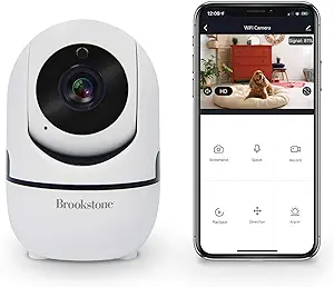 Photo 1 of Brookstone Tilt and Pan WiFi Camera, White - Smart Home Security System with Night Vision, Motion Detector, Audio Speaker, Android/iOS App, and Live HD Video Feed
