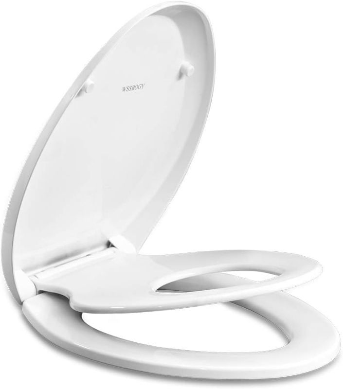 Photo 1 of  WSSROGY Elongated Toilet Seat with Built in Potty Training Seat, Magnetic Kids Seat and Cover, Slow Close, Fits both Adult and Child, Plastic, White 