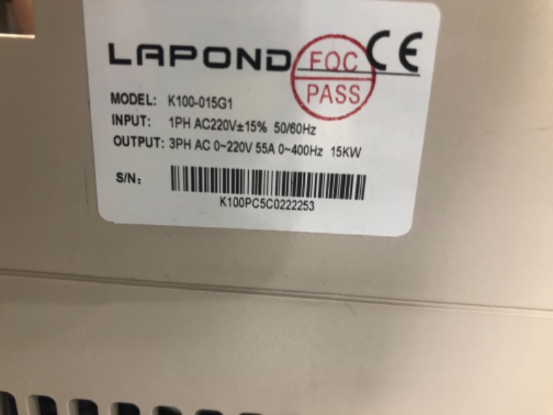 Photo 1 of LAPOND 20HP 15KW VFD Single to 3 Phase Variable Frequency Drive VFD Inverter VFD Drive 220V 60A for 3-Phase AC Motor Speed Control(15KW) 15KW/20HP