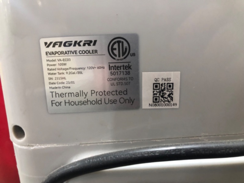 Photo 7 of  VAGKRI Evaporative Air Cooler, 2200CFM Swamp Cooler, 120°Oscillation Air Cooler with Remote Control, 24H Timer, 3 Modes & Wind Speeds for Outdoor Indoor Use, 9.2Gallon 