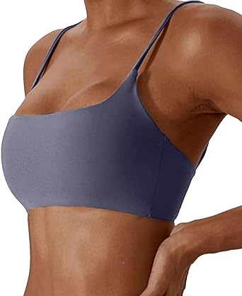 Photo 1 of Comper Sports Bra for Women Wirefree Racerback Workout Bras Sexy Thin Straps Yoga Sport Bras with Removable Pads(Blue-L)