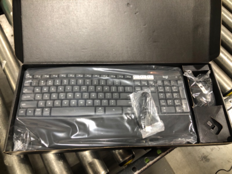 Photo 2 of Logitech MK825 Wireless Keyboard/Mouse Combo, Full-Size Keyboard with XL Cushioned Palm Rest, Bluetooth or Unifying Receiver Connectivity, Black (Renewed)